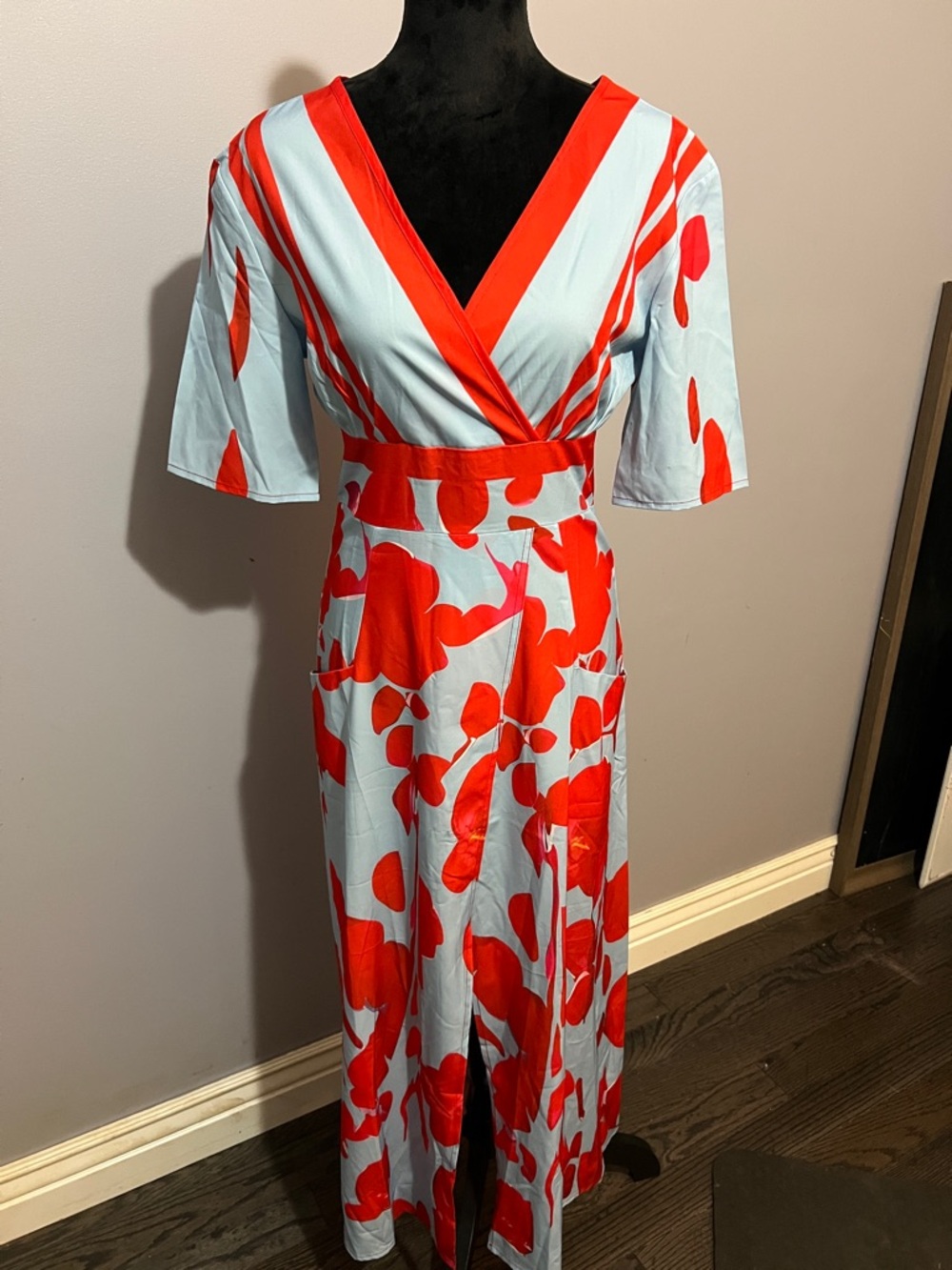 Red Floral Wrap Maxi Dress